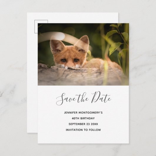 Foto van een Cute Little Fox Save the Date Uitnodiging Briefkaart (Voorkant / Achterkant)
