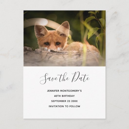 Foto van een Cute Little Fox Save the Date Uitnodiging Briefkaart (Voorkant)