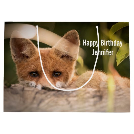 Foto van een Cute Little Oranje Fox Birthday Groot Cadeauzakje (Voorkant)