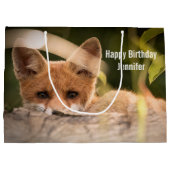 Foto van een Cute Little Oranje Fox Birthday Groot Cadeauzakje (Achterkant)