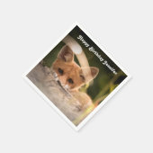 Foto van een Cute Little Oranje Fox Birthday Servet (Hoek)