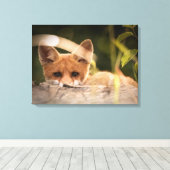 Foto van een Cute Little Oranje Fox Canvas Afdruk (Insitu (Houten vloer))