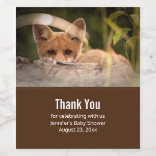 Foto van een Cute Little Oranje Fox Hartelijk dank Wijn Etiket