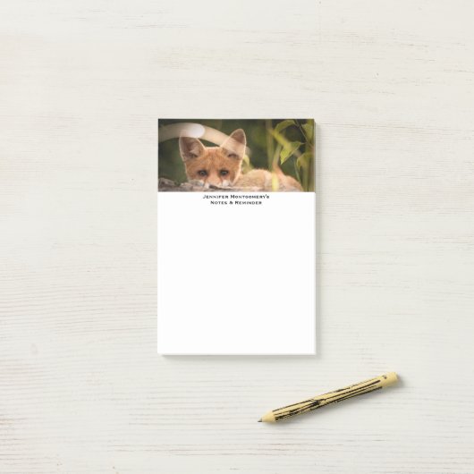 Foto van een Cute Little Oranje Fox Post-it® Notes (Op bureau)