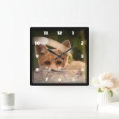 Foto van een Cute Little Oranje Fox Vierkante Klok (Huis)