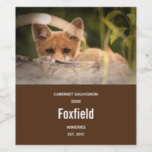 Foto van een Cute Little Oranje Fox Wine Making Wijn Etiket