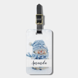Foto van een Cute Snowman in de winter - Kerstmis Bagagelabel