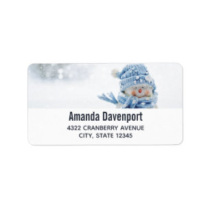 Foto van een Cute Snowman in de winter - Kerstmis Etiket