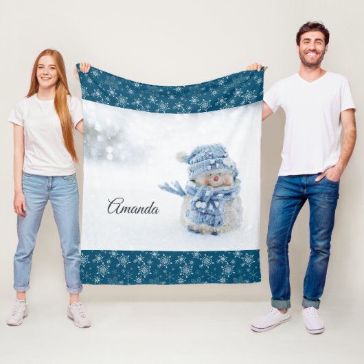 Foto van een Cute Snowman in de winter - Kerstmis Fleece Deken (In situ)