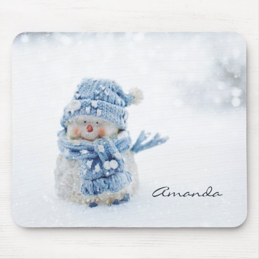 Foto van een Cute Snowman in de winter - Kerstmis Muismat (Voorkant)