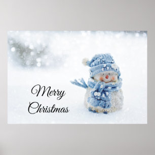 Foto van een Cute Snowman in de winter - Kerstmis Poster
