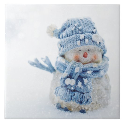 Foto van een Cute Snowman in de winter - Kerstmis Tegeltje (Voorkant)