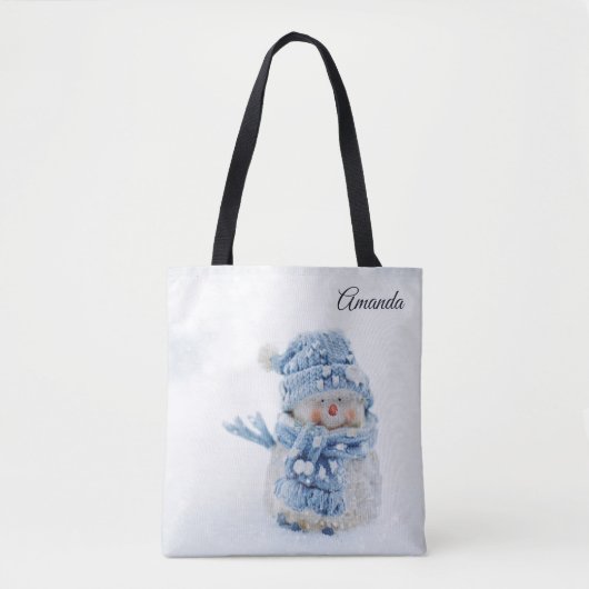 Foto van een Cute Snowman in de winter - Kerstmis Tote Bag (Voorkant)