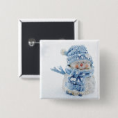 Foto van een Cute Snowman in de winter - Kerstmis Vierkante Button 5,1 Cm (Voorkant /achterkant)