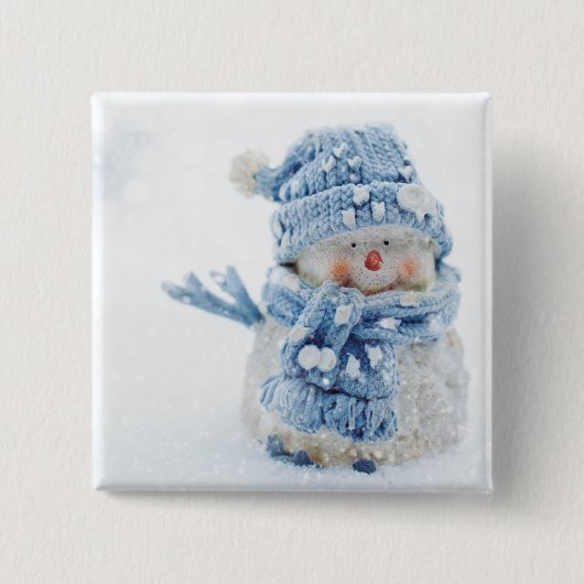 Foto van een Cute Snowman in de winter - Kerstmis Vierkante Button 5,1 Cm (Voorkant)