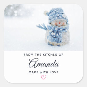 Foto van een Cute Snowman in de winter - Kerstmis Vierkante Sticker