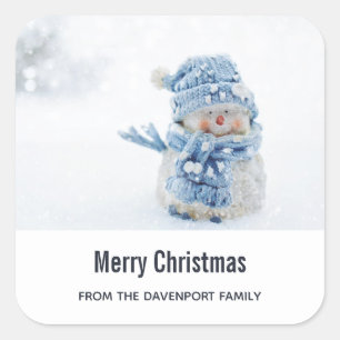 Foto van een Cute Snowman in de winter - Kerstmis Vierkante Sticker