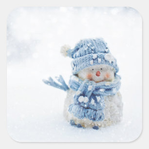 Foto van een Cute Snowman in de winter - Kerstmis Vierkante Sticker