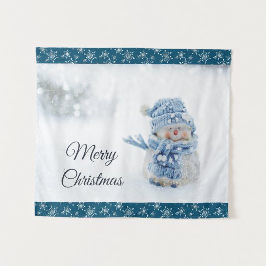 Foto van een Cute Snowman in de winter - Kerstmis Wandkleed (Voorkant (horizontaal))