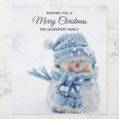 Foto van een Cute Snowman in de winter - Kerstmis Wijn Etiket (Enkel label)