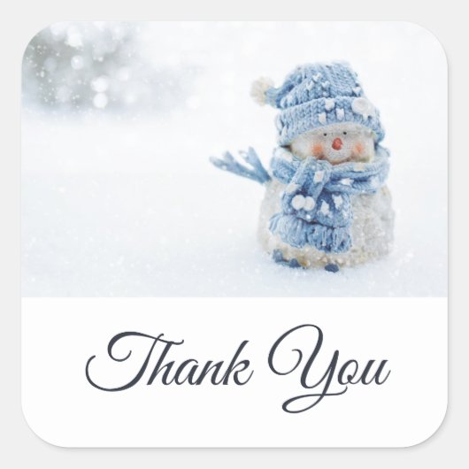 Foto van een Cute Snowman in Winter Dank u Vierkante Sticker (Voorkant)