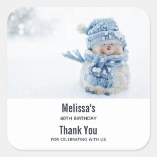 Foto van een Cute Snowman in Winter - Favor Vierkante Sticker