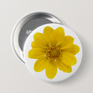 Foto van één gele gecentreerde wilde bloem ronde button 7,6 cm