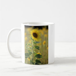 Foto van één gele zonnebloem koffiemok