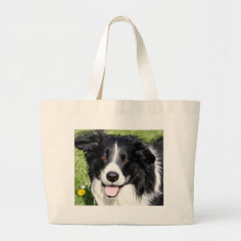 Foto van een gelukkige hond grote tote bag