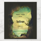 Foto van een grot over de oceaanwijn wijn etiket (Enkel label)