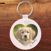 Foto van een huishond in het hart met de naam roze sleutelhanger (Voorkant)