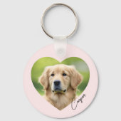 Foto van een huishond in het hart met de naam roze sleutelhanger (Achterkant)