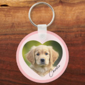 Foto van een huishond in het hart met naamroze ran sleutelhanger (Voorkant)