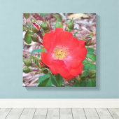 foto van een koraalkleurig open roos canvas afdruk (Insitu (Houten vloer))