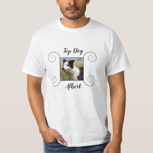 Foto van een kotterhond met handgetekend lijst en  t-shirt (Voorkant)