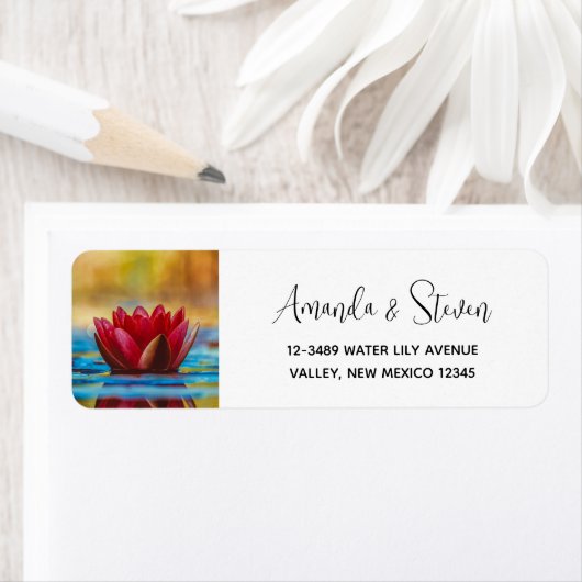  foto van een Lotus Flower in een Pond Etiket (Insitu)