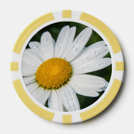 Foto van een margueritte, druppel water, groen poker chips