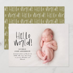 Foto van een moderne, minimale chic olive green-ty aankondiging