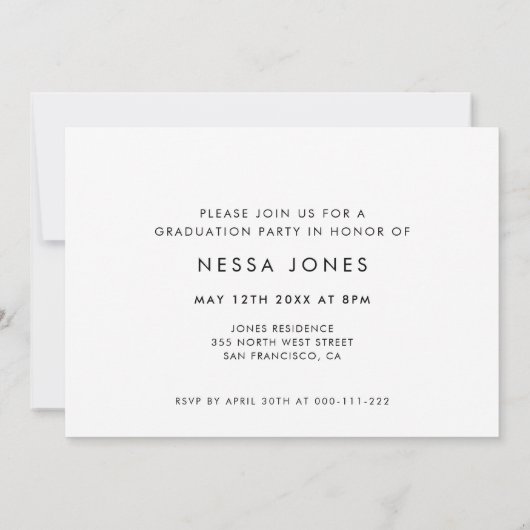 Foto van een moderne, minimalistische afstudeerpar aankondiging (Achterkant)