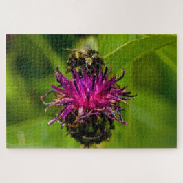 Foto van een mooie paarse bloem met honingbij legpuzzel