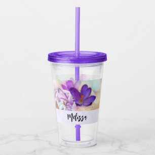 Foto van een mooie paarse lente krokus acryl drinkbeker