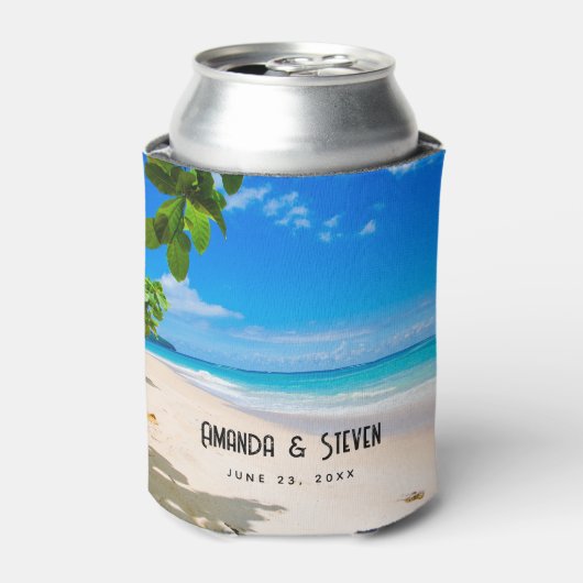 Foto van een mooie zonnige tropische strand bruilo blikjeskoeler (Blikje Voorkant)