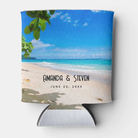 Foto van een mooie zonnige tropische strand bruilo blikjeskoeler (Voorkant)