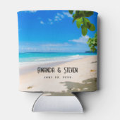 Foto van een mooie zonnige tropische strand bruilo blikjeskoeler (Achterkant)