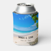 Foto van een mooie zonnige tropische strand bruilo blikjeskoeler (Blikje Achterkant)