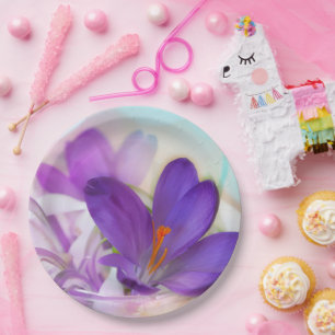 Foto van een  Paarse Lente Crocus Papieren Bordje