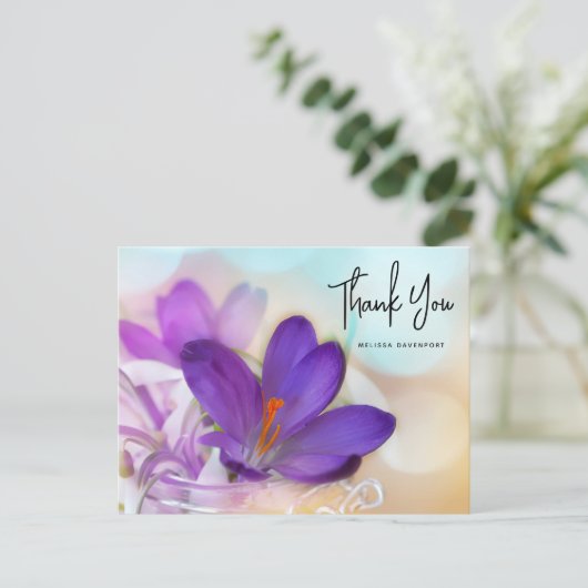 Foto van een  Paarse Lente Krocus Dank je wel Briefkaart (Staand voorkant)