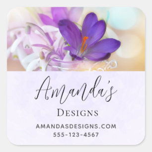 Foto van een Paarse Spring Crocus Business Vierkante Sticker
