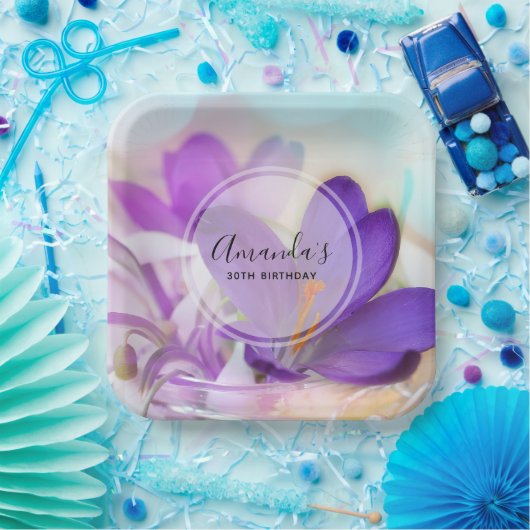 Foto van een  Paarse Spring Crocus Event Papieren Bordje (Feest)