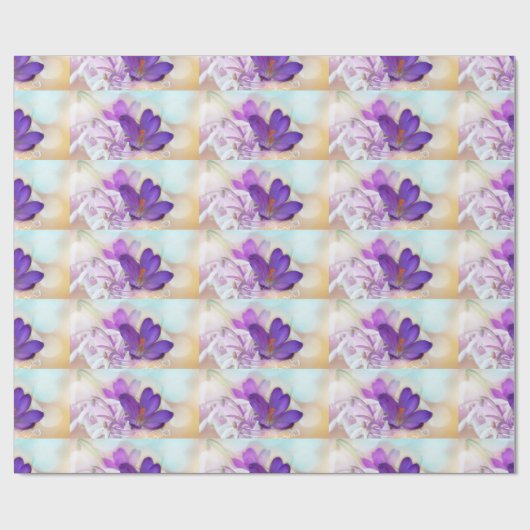 Foto van een  Paarse Spring Crocus Patterned Cadeaupapier (Vlak)